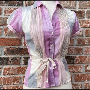 Gap vintage Y2K button up, striped embroidered top / XS / Excellent condition